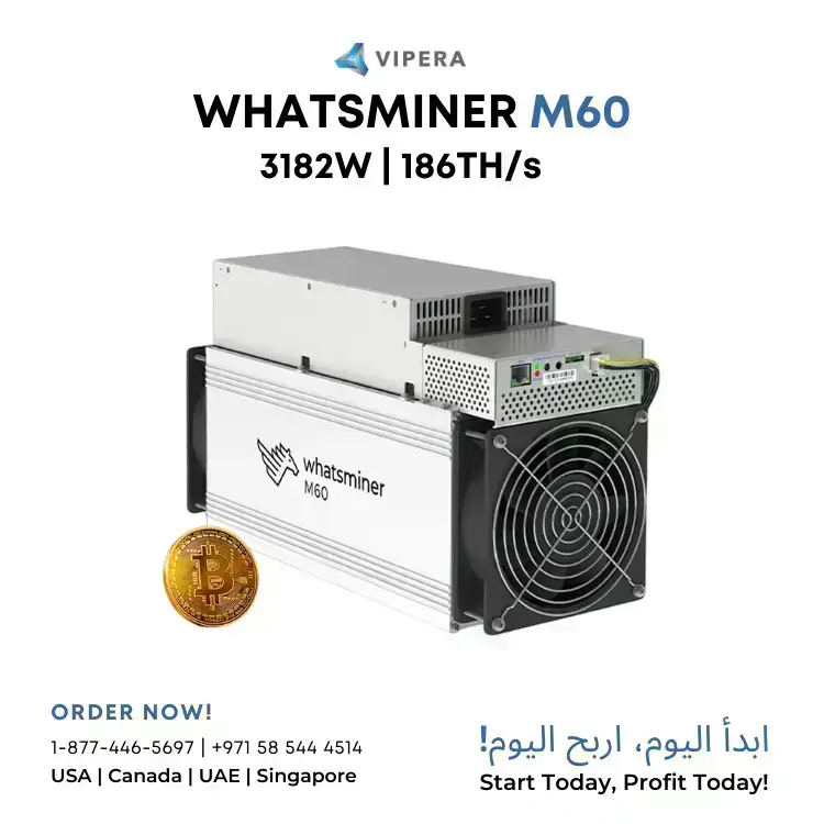 MicroBT WhatsMiner M60 186TH/s 3182W