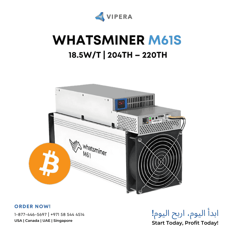 MicroBT Whatsminer M61S 204TH – 220TH Bitcoin Miner