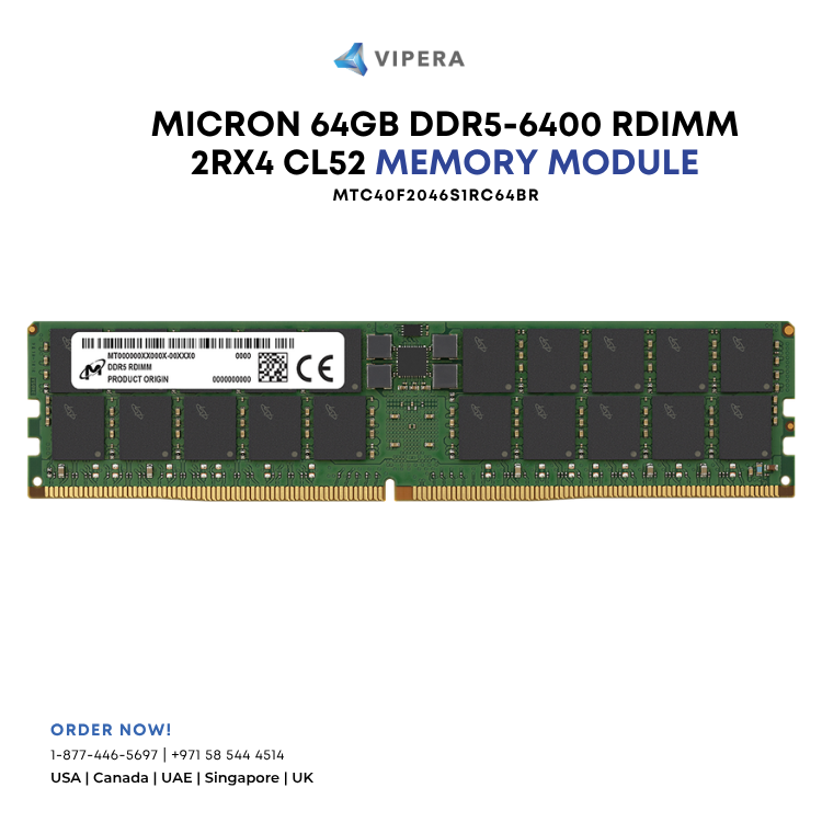 Micron 64GB DDR5-6400 RDIMM 2Rx4 CL52 Memory Module